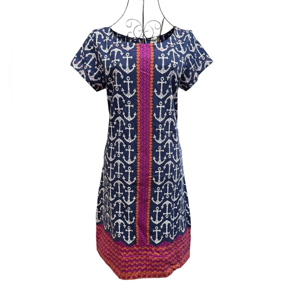 Hatley Navy Anchor Dress with Pink Trim Medium
